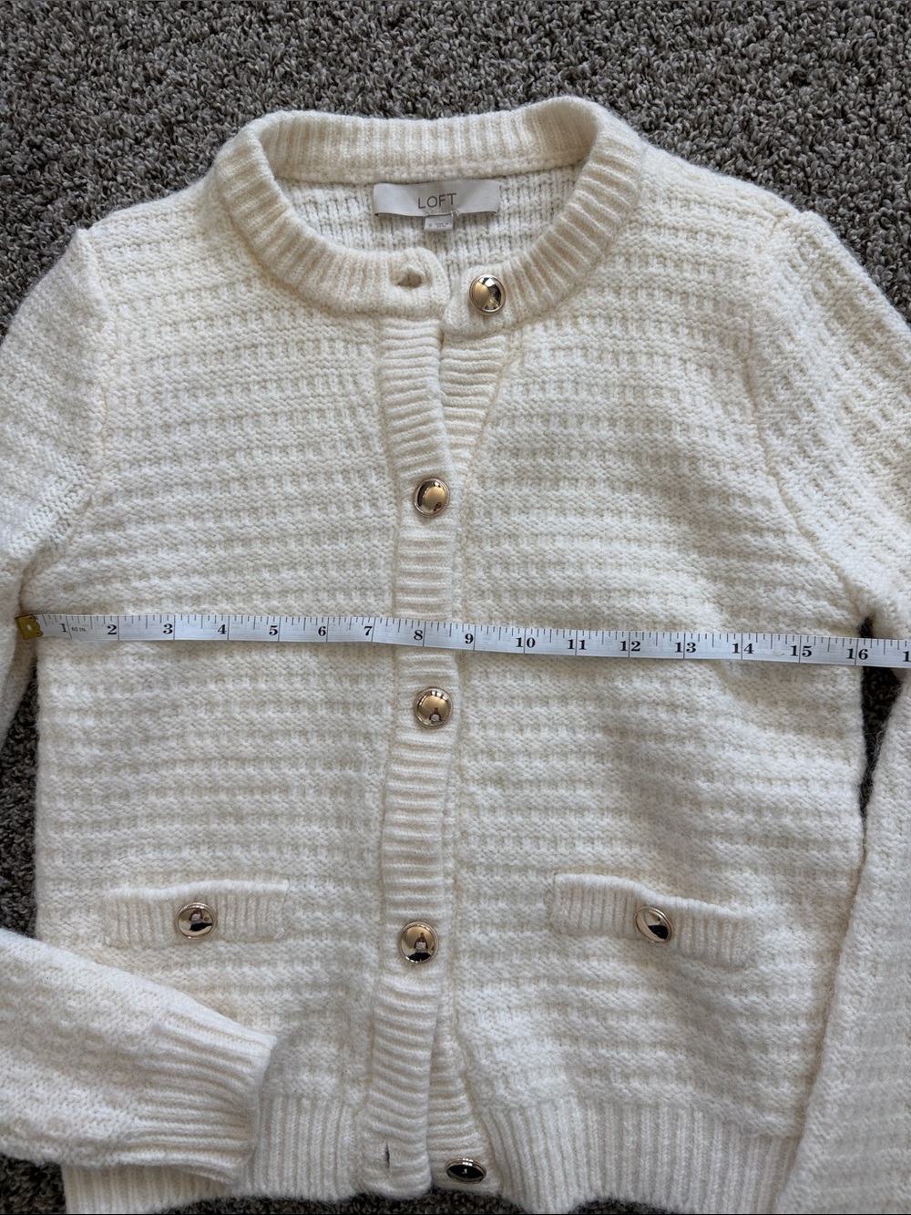 LOFT Cream Knit Button-Up Cardigan Sweater - Picture 3 of 5